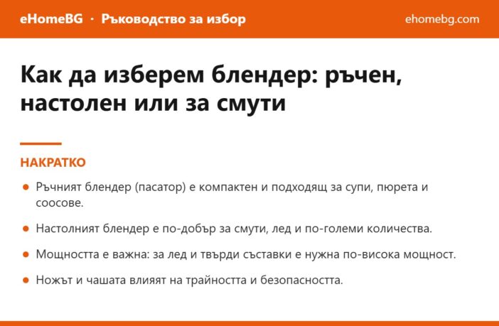 Накратко: Как да изберем блендер през 2026: ръчен, настолен или за смути